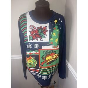 JEM Holiday Sweater Ugly Christmas Sweater Mens Sz L Navy‎ Blue